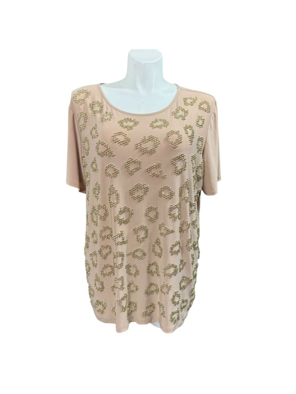 ANTTHONY Original 1X Blush Leopard Studded Top‎ Made USA Stretch Short Sleeve